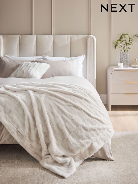Ivory Textured Faux Fur Check Throw (F11074) | AZN 124 - AZN 214