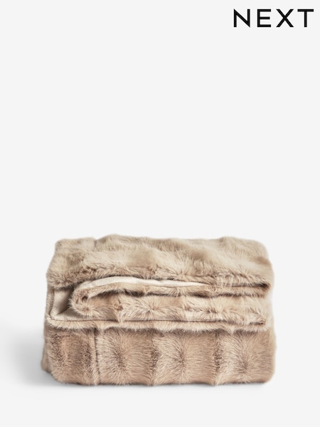Natural Textured Faux Fur Check Throw (F11090) | 269 QAR - 465 QAR