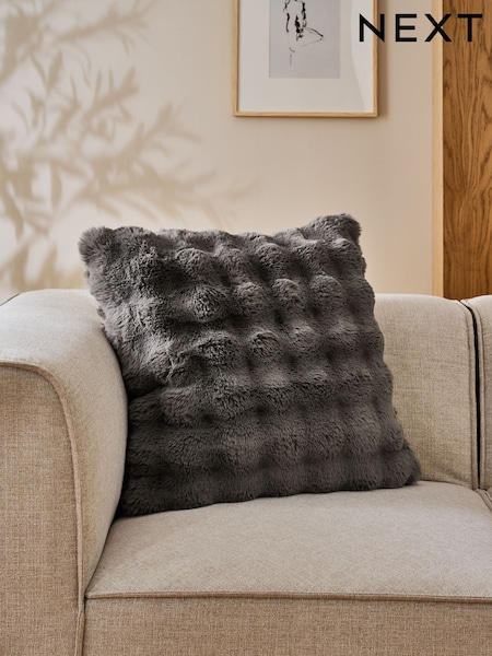 Charcoal Grey 59 x 59cm Aspen Faux Fur Cushion (F11159) | AED111