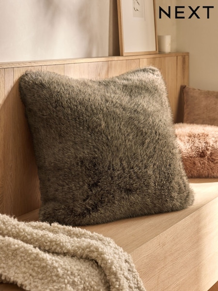 Brown 59 x 59cm Bear Faux Fur Cushion (F11163) | AED130