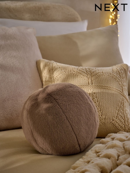 Mink Brown Round Cosy Plush Faux Fur Cushion (F11171) | €18