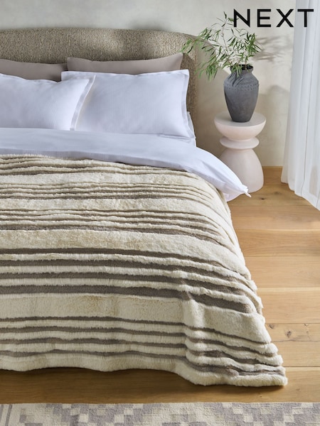 Dark Natural Carved Stripe Faux Fur Throw (F11182) | 294 QAR - 490 QAR