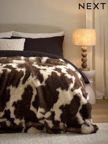 Brown Abstract Cow Print Faux Fur Throw (F11192) | AED254 - AED440