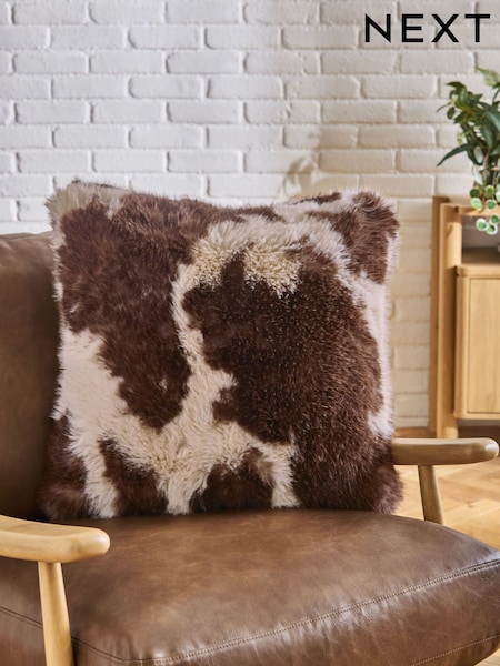 Brown 50 x 50cm Faxu Fur Abstract Cow Print Cushion (F11195) | 704 UAH