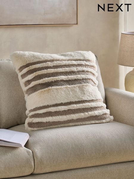Natural 50 x 50cm Carved Stripe Faux Fur Cushion (F11197) | 88 QAR