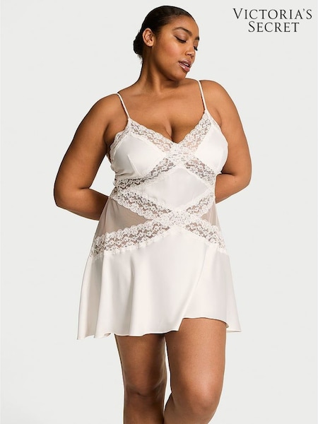 Victoria's Secret Coconut White Lace & Satin Slip Dress (F11239) | €79