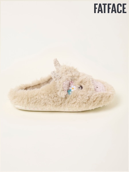 FatFace Hettie Natural Highland Cow Novelty Slippers (F11301) | AED186