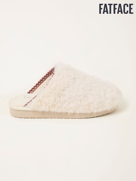 FatFace Chessie Ivory Borg Embroidered Mule (F11304) | €42