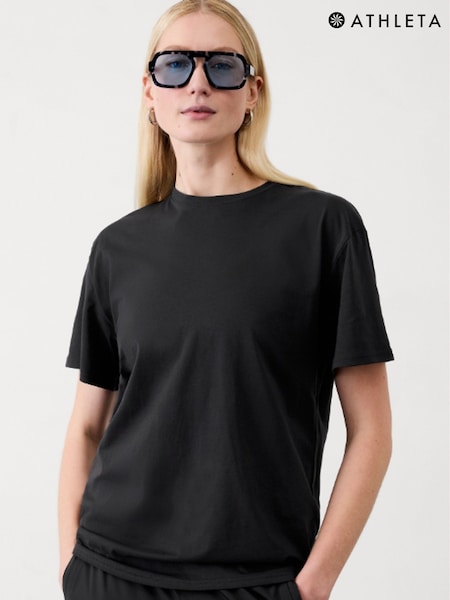 Musta - Athleta Lyhyt hiha True Cotton T-paita (F11379) | €47