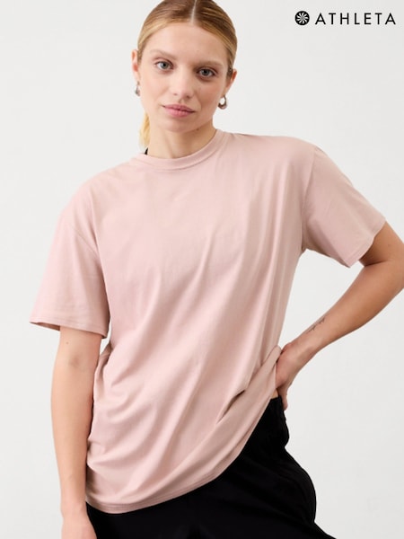 Vaaleanpunainen - Athleta Lyhyt hiha True Cotton T-paita (F11388) | €47