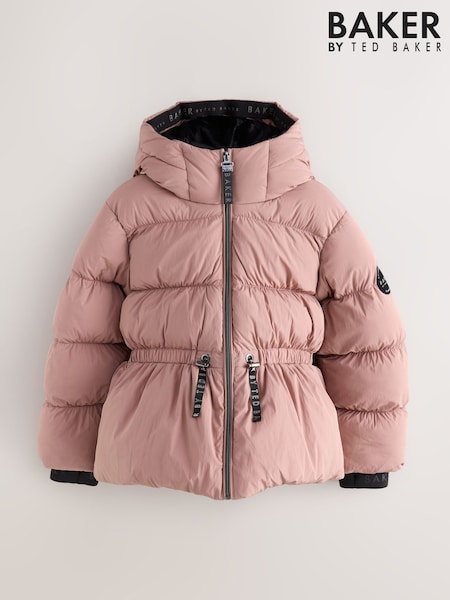 Baker by Ted Baker Pink Shower Resistant Peplum Hem Puffed Padded Coat (F11579) | €86 - €93