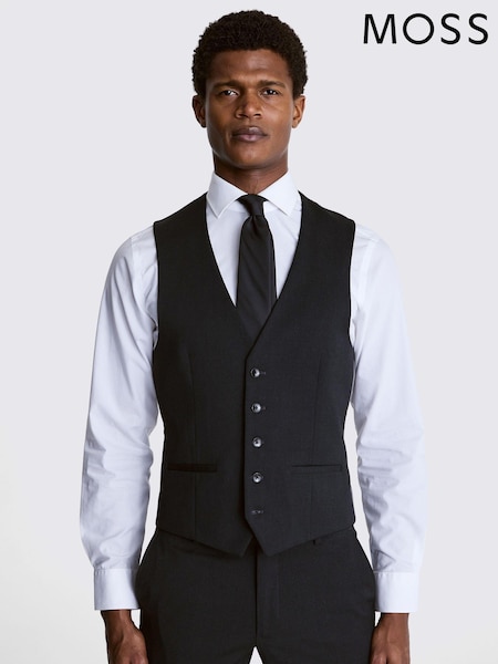 MOSS Charcoal Grey Slim Fit Stretch Waistcoat (F11616) | 346 QAR