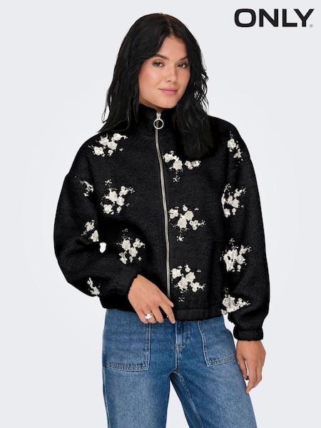 Only Zip Up Embroidered Teddy Fleece Jacket (F11663) | ‏251‏₪