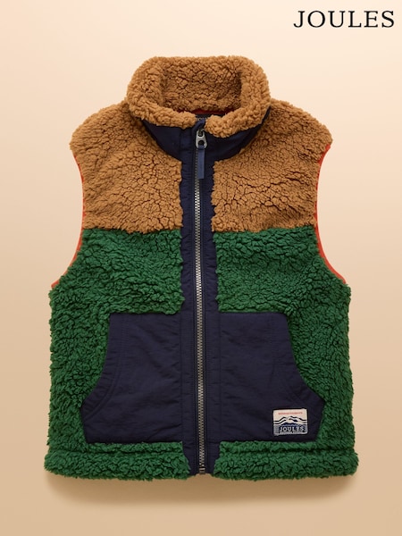 Joules Boys' Billy Green and Tan Colourblock Fleece Gilet (F11695) | 134 QAR - 163 QAR