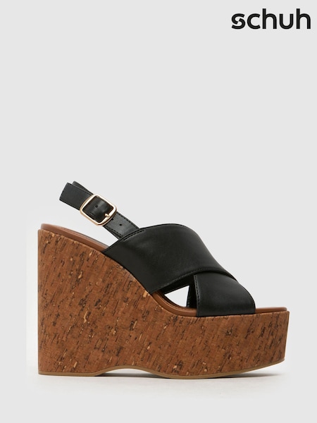 Schuh Valentina Cork Wedge Black Sandals (F11799) | €64