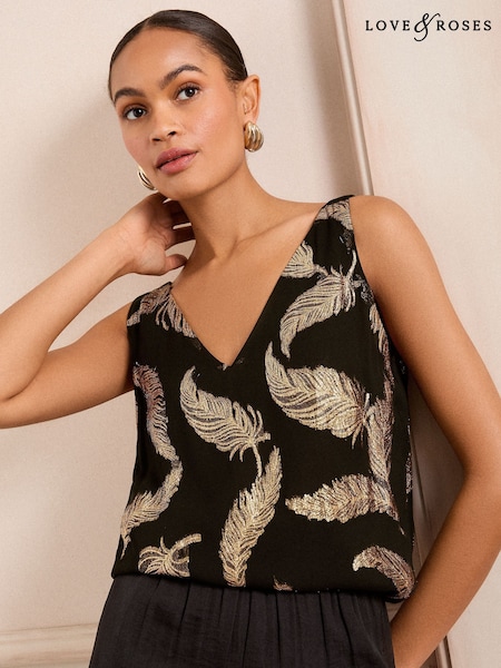 Love & Roses Metallic V-Neck V-Back Vest (F11958) | €54