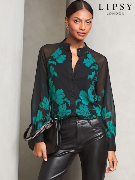 Lipsy Long Sleeve Grandad Collar Blouse (F11964) | 187 LEI
