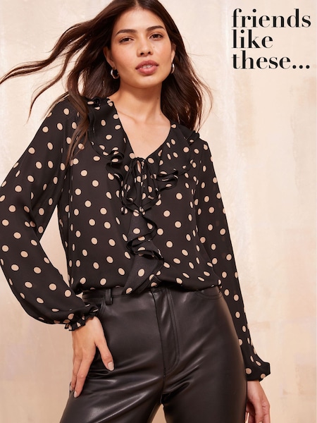 Friends Like These Black Ruffle Detail Long Sleeve Blouse (F11973) | AED210