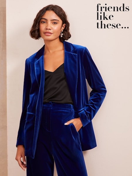 Friends Like These Blue Velvet Tailored Single Breasted Co-Ord Suit Blazer (F11994) | €92