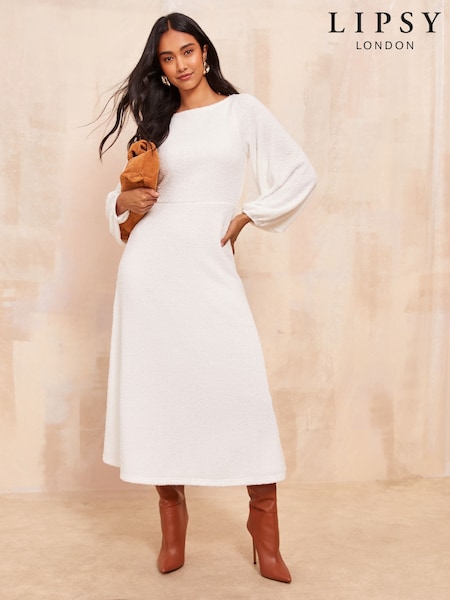 Friends Like These Cream Long Sleeve Fluffy Batwing Midi Dress (F12001) | €35