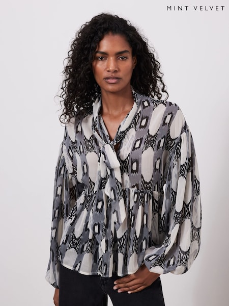 Mint Velvet Grey Abstract Print Blouse (F12023) | AED259