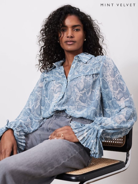 Mint Velvet Blue Snake Print Boho Shirt (F12061) | AED259