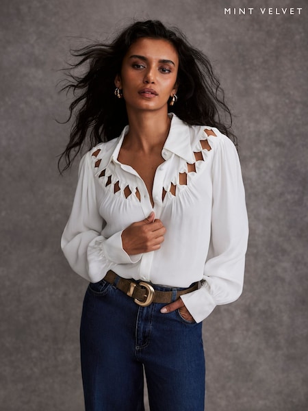 Mint Velvet White Bow Detail Shirt (F12075) | 220 QAR