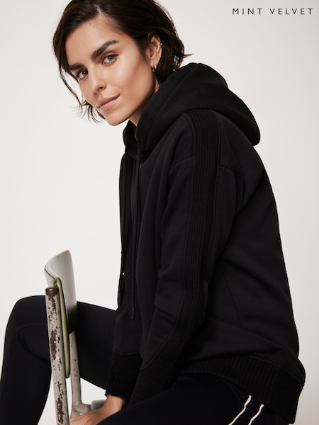 Mint Velvet Black Knit Hoodie (F12077) | ₪448