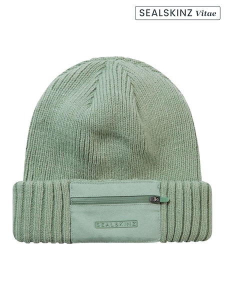 Sealskinz Green Colby Waterproof Zipped Pocket Knitted Beanie (F12207) | €57