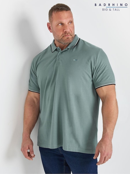 BadRhino Big & Tall Green Pique Tip 100% Cotton Polo Shirt (F12240) | €27