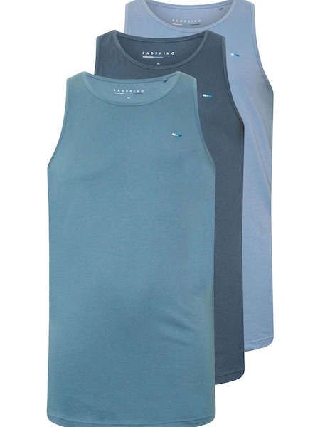 BadRhino Big & Tall Blue Plain Vest 100% Cotton Tops 3 Pack (F12244) | R$ 255