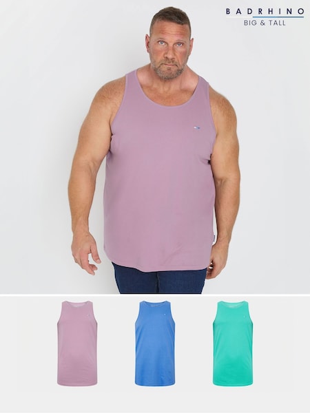 BadRhino Big & Tall Blue Plain 100% Cotton Vests 3 Pack (F12247) | 129 QAR