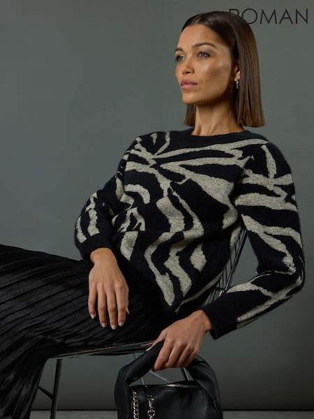 Roman Black Animal Print Knitted Jumper (F12248) | €58