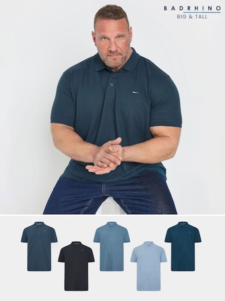 BadRhino Big & Tall Blue Plain Pique 100% Cotton Polo Shirts 5 Pack (F12249) | €107