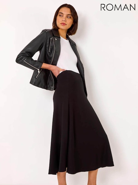 שחור - Roman A-Line Pull On Stretch Skirt (F12255) | ‏251‏₪