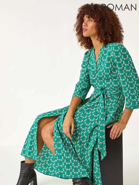 Roman Green Leaf Print Midi Shirt Dress (F12262) | €69