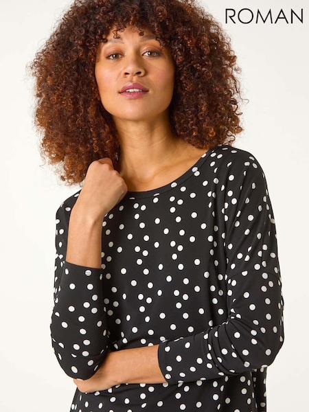 Roman Black Spot Print Drop Shoulder Top (F12268) | €40