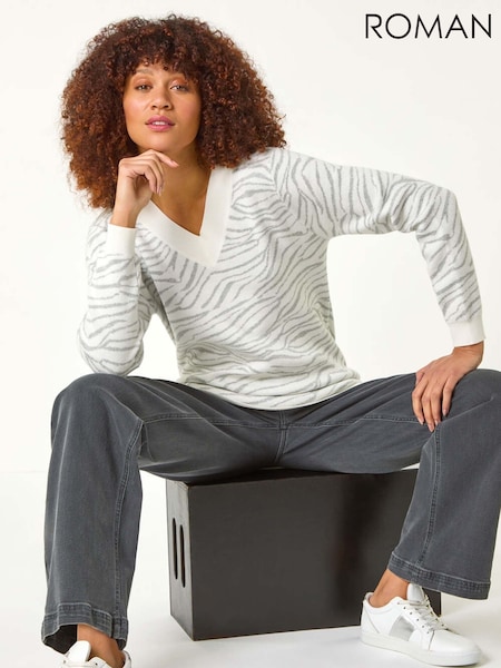 Roman Grey Animal Contrast Print Knit Jumper (F12276) | 2,523 UAH
