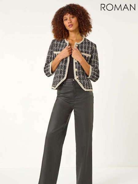 Roman Black Textured Check Button Front Pocket Jacket (F12287) | €73