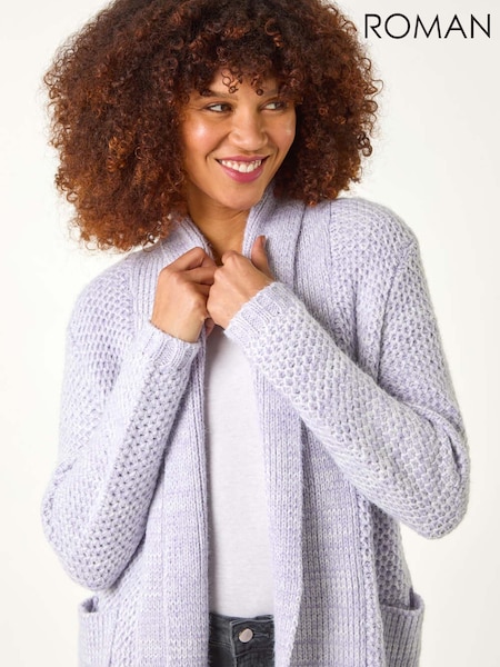 Roman Purple Fluffy Textured Knit Cardigan (F12293) | AED328