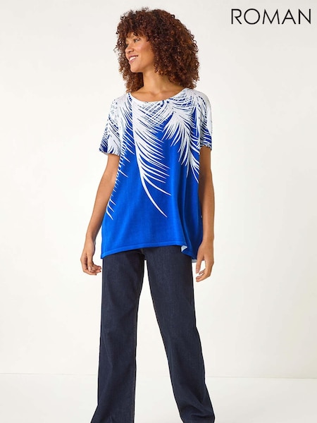 Roman Palm Leaf Print Crew Neck T-Shirt (F12299) | R$ 485