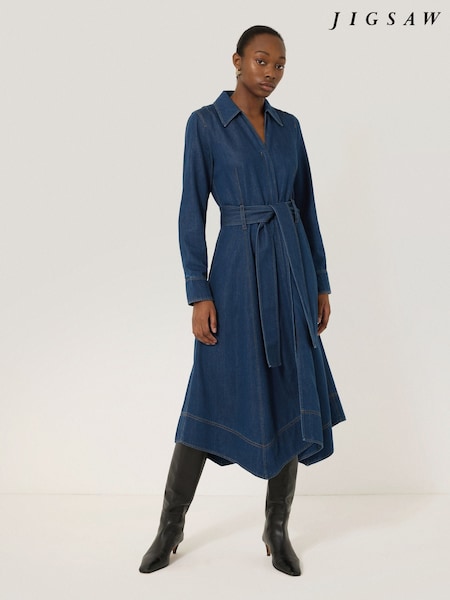 Jigsaw Blue Fluid Denim Belted Shirt Dress (F12438) | €198