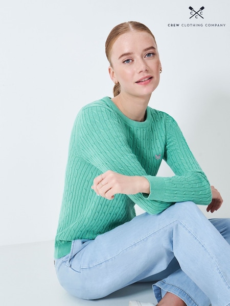 Crew Clothing Green Heritage Cable Crew Neck Jumper (F12532) | kr785