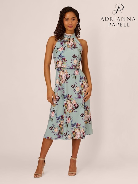 Adrianna Papell Green Blouson Chiffon Midi Dress (F12612) | €211