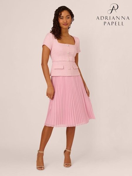 Adrianna Papell Pink Boucle Combo Midi Dress (F12629) | 897 QAR