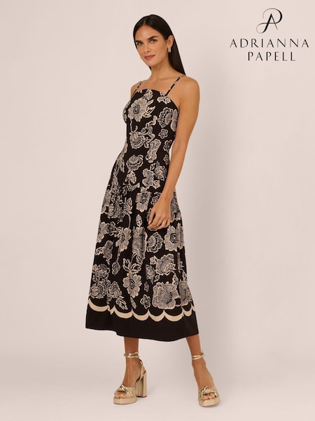 Adrianna by Adrianna Papell Printed Midi Black Dress (F12630) | €190