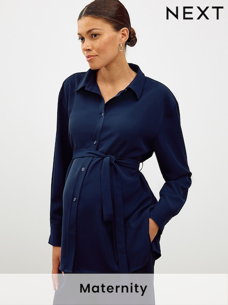 Navy Maternity Belted Shirt (F12641) | €42