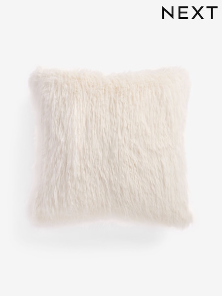 Ivory 50 x 50cm Feather Faux Fur Cushion (F12654) | 88 QAR