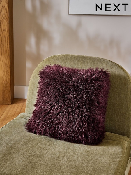 Plum Purple 43 x 43cm Mongolian Faux Fur Cushion (F12659) | 78 QAR