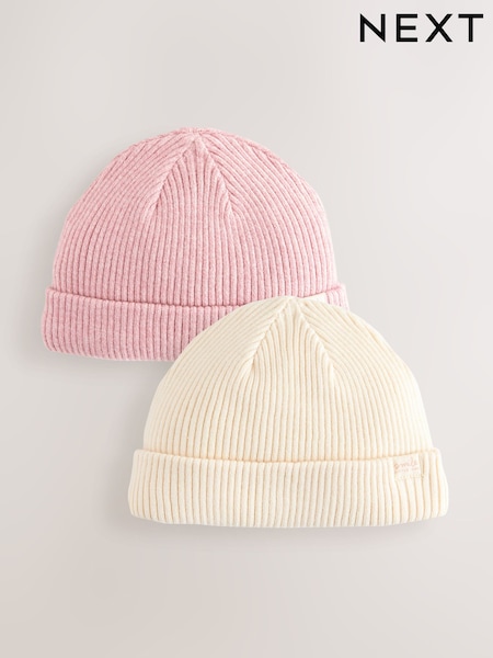rožnata/Cream - Baby Beanie Knitted Hats 2 Pack (0mths-2yrs) (F12689) | € 14
